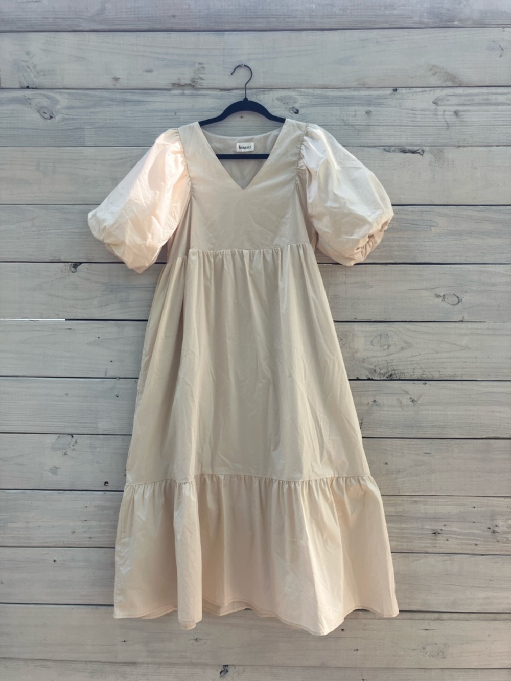 &merci Women's Cream Puff-Sleeve Midi Dress Small Cottagecore Whimsical French